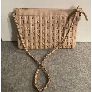 Forever 21 Cream Weaved Purse with gold Studs   7.25 x 10.75   #1097